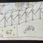 Dessin d'enfants montrant les 7 éoliennes du Parc Eolien du Truc de l'Homme